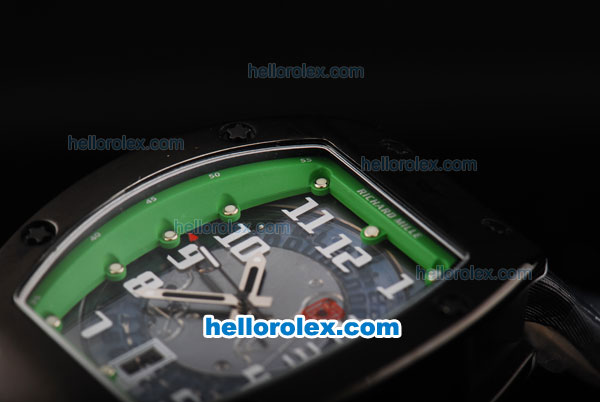 Richard Mille RM007 PVD Case with White Number Markers-Green Border and Black Leather Strap - Click Image to Close